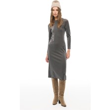 Perspective Siyah Slim Fit Midi Elbise