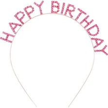 Marsilyan Pembe Renk Kristal Taşlı Gold Renk Kaplama Happy Birthday Taç 16X17 cm