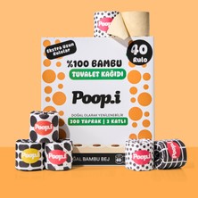 Poop.i %100 Ağartılmamış Bambu "MEGA RULO" 40 Tuvalet Kağıdı Black & White Doğal Bej