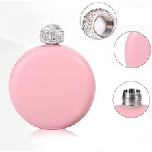 Elifeshop Lüks Taş Işlemeli Pembe Paslanmaz Çelik Içki Matarası 5 Oz 150 ml Kamp Outdoor Cep & Çanta Matarası