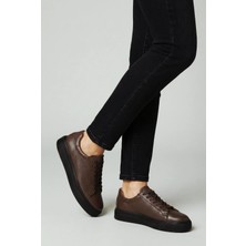 Faymaz Erkek Kahve Cilt Kalın Tabanlı Garantili Bağcıklı Günlük Spor Ayakkabı