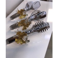 Özbience Kelebekli Gümüş 3'lü Paslanmaz Çelik Servis Sunum Takımı Seti