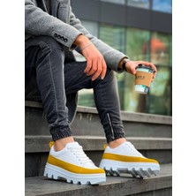 Zapatos KB056 Erkek Günlük Bağcıklı Cilt Süet Spor Sneaker Ayakkabı Csbt - Beyaz/sarı