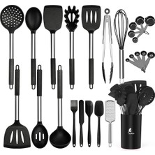 Özbience Paslanmaz Çelik ve Silikon Uçlu Mutfak Spatula Seti, 26 Parça, Siyah