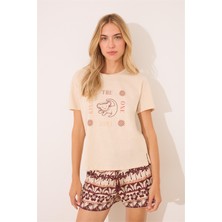Women Secret Bej Aslan Kral Baskılı Pijama Takımı