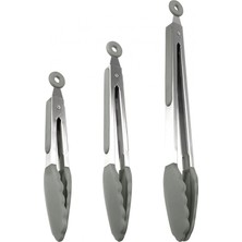 Özbience Pratik 3'lü Maşa Seti, Metal Saplı, Silikon Uçlu, Güvenli Kilit Sistemli