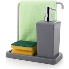 Özbience Paslanmaz Alüminyum Bez Askılı Mutfak Sıvı Sabunluk, Gri