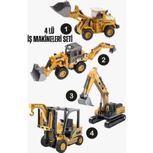Vardem Oyuncak Kutulu Metal Başlıklı Iş Makinaları Seti - Kepçe, Bulldozer, Forklift ve 4'ü 1 Arada Sürtmeli Model