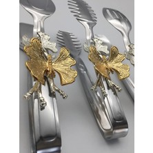 Özbience Kelebek Aksesuarlı Gümüş Metal Servis Seti, Salata, Makarna, Pasta Sunumları