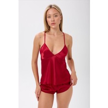 Zined Saten Sırtı Açık Şortlu Pijama Takımı