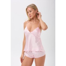 Zined Saten Sırtı Açık Şortlu Pijama Takımı