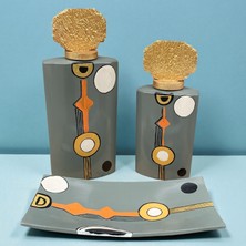 Geometrik Desenli Üçlü Dikdörtgen Seramik Set