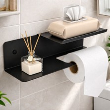 Create Handle Duvara Monte Tuvalet Kağıtlığı Raflı | Siyah Metal Wc Kağıtlık | Banyo Organizer
