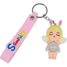 Değirmen Grup Figürlü ve Işıklı Silikon Anahtarlık -  Kız Figür - Beyaz (Lisinya)