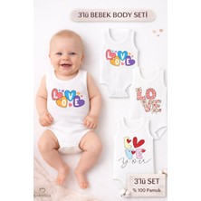 Babyden's 3’lü Bebek Body Seti %100 Pamuk | Love Baskılı Atlet Body | Yenidoğan & Bebek Iç Giyim | 0-24 Ay