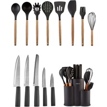 Özbience 14 Parça Siyah Standlı Servis ve Bıçak Seti, Şık ve Dayanıklı Seçim