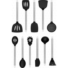 Özbience 11 Parça Paslanmaz Çelik ve Silikon Uçlu Mutfak Spatula Seti Siyah