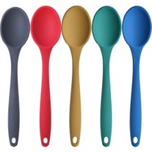 Özbience Renkli 5'li Büyük Boy Yanmaz ve Yapışmaz Silikon Kaşık Seti