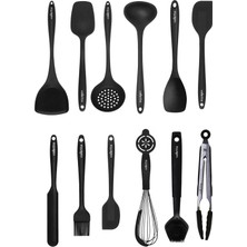 Özbience Çift Katmanlı 14 Parça Isıya Dayanıklı Silikon Servis Seti Siyah