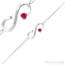 Bella Gloria Altın Kaplamalı Kırmızı Kuartz 'Sonsuzda Beraber' Pırlanta Bileklik (GPB0025)