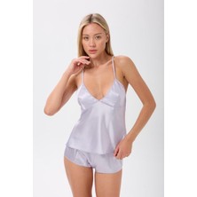 Zined Saten Sırtı Açık Şortlu Pijama Takımı