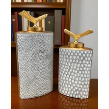 Altın Detaylı Gümüş Dokulu Ikili Dikdörtgen Seramik Set