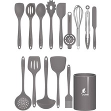 Özbience Isıya Dayanıklı 15 Parça Silikon Spatula Seti Gri