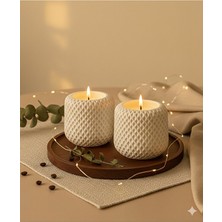 Patulya Aksesuar Bohem Tarz Desenli Dekoratif Mum ve Beton 2’li- Ev Hediyesi ve Ofis Dekoru Için Şık Tasarım Mum Seti