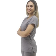 Onora Unisex Soft Likra Gri Hemşire ve Doktor Üniforması ,tek Üst Scrubs Üniforma
