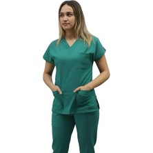Onora Unisex Soft Likra Yeşil Hemşire ve Doktor Üniforması ,tek Üst Scrubs Üniforma