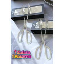 Özbience Şık Gümüş Salata ve Makarna Servis Maşası Çift Seti