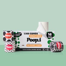 Poop.i %100 Bambu "extra Uzun Rulo" 16 Tuvalet Kağıdı Black & White Doğal Beyaz