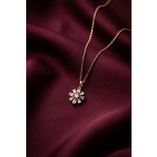 Stainless Steel Minimal Renkli Çiçek Figürlü Kadın Gold Çelik Kolye