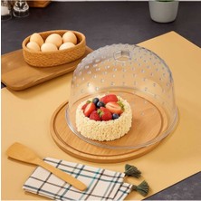 Özbience Yuvarlak Ahşap Kek Fanusu 30CM, Akrilik Kapaklı Servis Sunumu