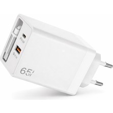 Bubitechh 65W Süper Hızlı Şarj Adaptörü Pd 45W + Qc 3.0 Çekilebilir Kablolu Beyaz