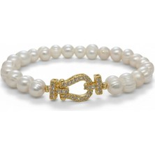 Lunel Accessory El Yapımı Doğal Inci Bileklik Zirkon Taşlı Kilit Detaylı | Zarif Kadın Bilekliği