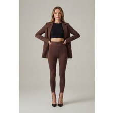 Yüksek Bel, Toparlayıcı, Esnek Füzo Kadın Tayt Kahve