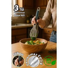 Özbience Paslanmaz Çelik 3'lü Maşa Seti Slikon Tutamaçlı Çok Amaçlı Servis
