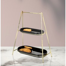 Özbience Iki Katlı Oval Sunumluk Teli, Gold Kaplama, Şık ve Modern Tasarım