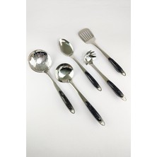 Özbience Büyük Boy Mermer Saplı 5 Parça Çelik Servis Seti Siyah