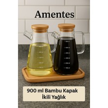 Özbience Bambu Kapaklı Vakumlu Cam Yağlık ve Sirkelik 3'lü Set