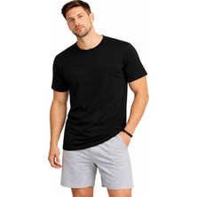 Justas Erkek Compack Penye Bisiklet Yaka Avrupa Kalıp Kısa Kol T-Shirt Siyah