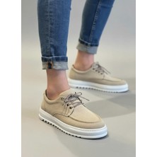 Zapatos JY-T12X Arts Bağcıklı Süet Erkek Klasik Spor Ayakkabı Sbt - Bej Suni Deri Kalın Taban