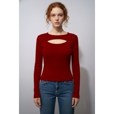 Libas Verda Balıkçı Yaka Cut Out Kesimli Fitilli Kaşkorse Bluz – Kırmızı