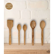 Özbience 5'li Ahşap Servis ve Yemek Kaşığı Seti, Tahta Spatula Seti