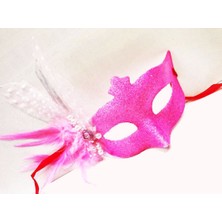 Skygo Sim Işlemeli Inci Boncuk Detaylı Tüylü Balo Maskesi Pembe Renk 13X18 cm