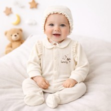 Leylek Yenidoğan Bebek Tulum+Şapka Takımı %100 Pamuk,waffle Kumaş