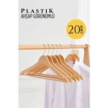 Marsilyan Ahşap Görünüm Plastik Askı 20 Adet Krem