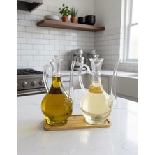 Özbience 2'li Cam Yağdanlık Seti, Ayçiçek ve Zeytinyağı Standlı 750ML