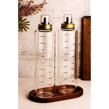 Özbience 3'lü Ahşap Standlı Cam Yağlık ve Sirkelik Seti 1000ML